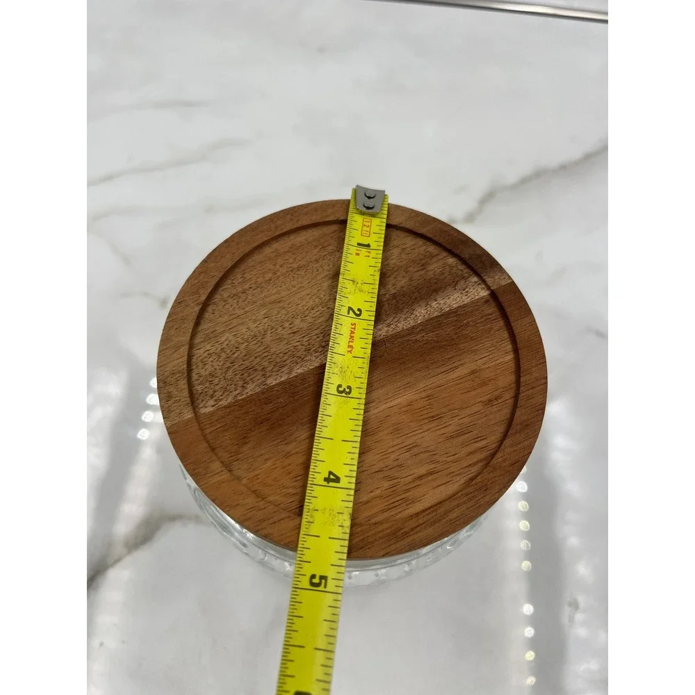Diamond Pattern Glass Canister with Wood Lid Airtight Storage Jar Clear